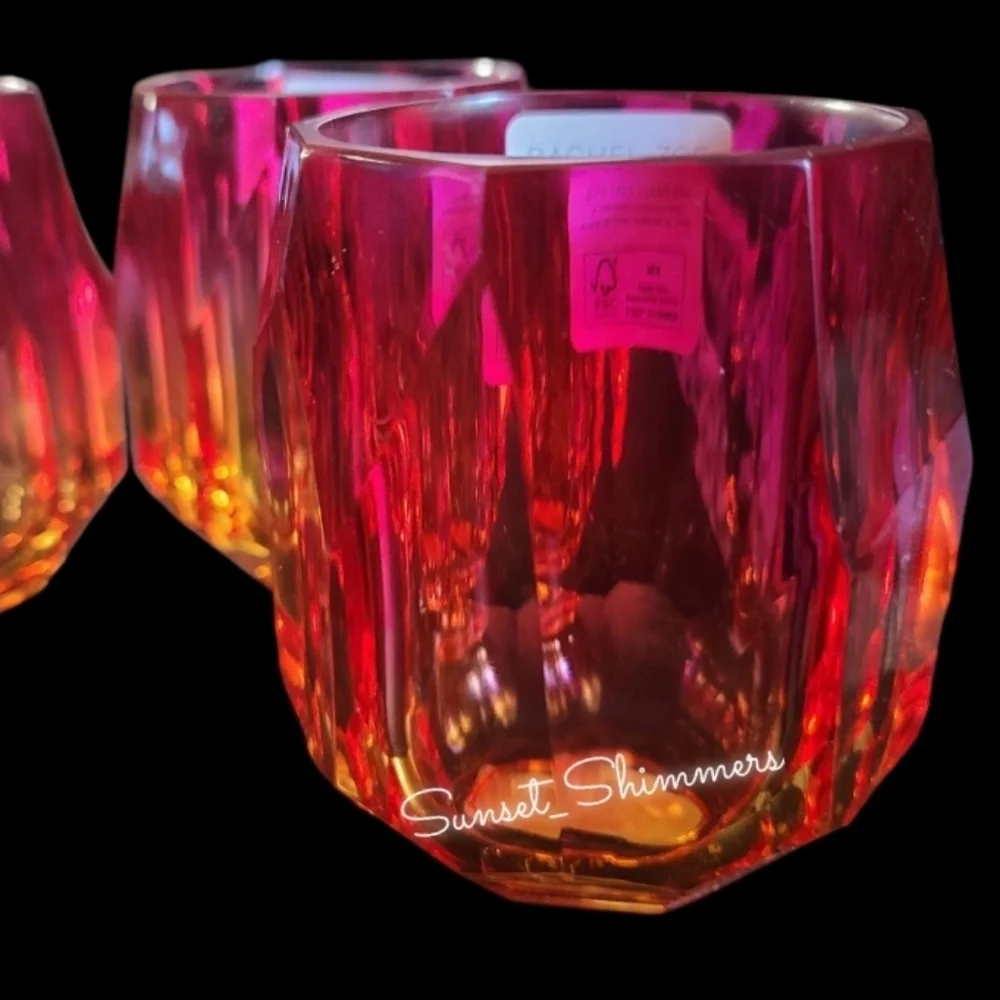 4pc Rachel Zoe Sunset Ombre Acrylic Crystal Tumbler Cup Drink Glass Set NEW